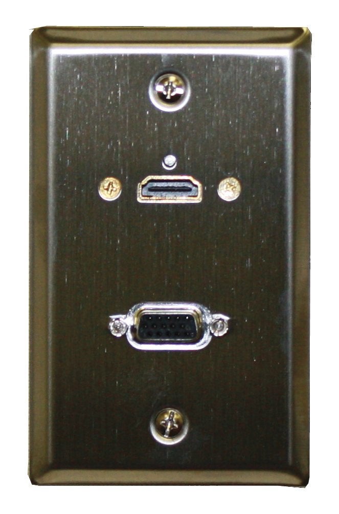 Theater-Pro 75-609 Stainless Steel Wall Plate With HDMI & VGA Feed Through Jacks